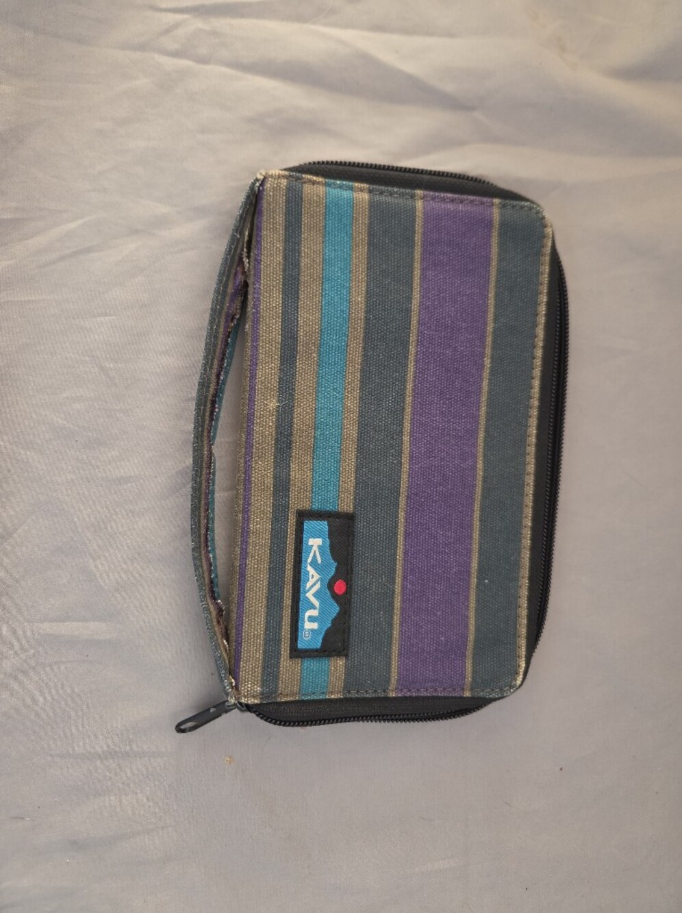 KAVU Purple & Teal Striped Wristlet Pouch